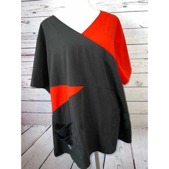 Greys Anatomy Signature Scrub Top Plus Size 4XL 4X Red Black 2140X Nursing Shirt - Picture 1 of 10